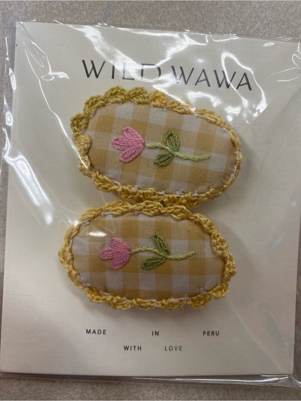 Wild Wawa Yellow Gingham Floral Clip Set / NIB